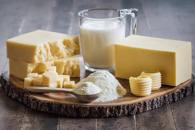Milk, butter and cheese
